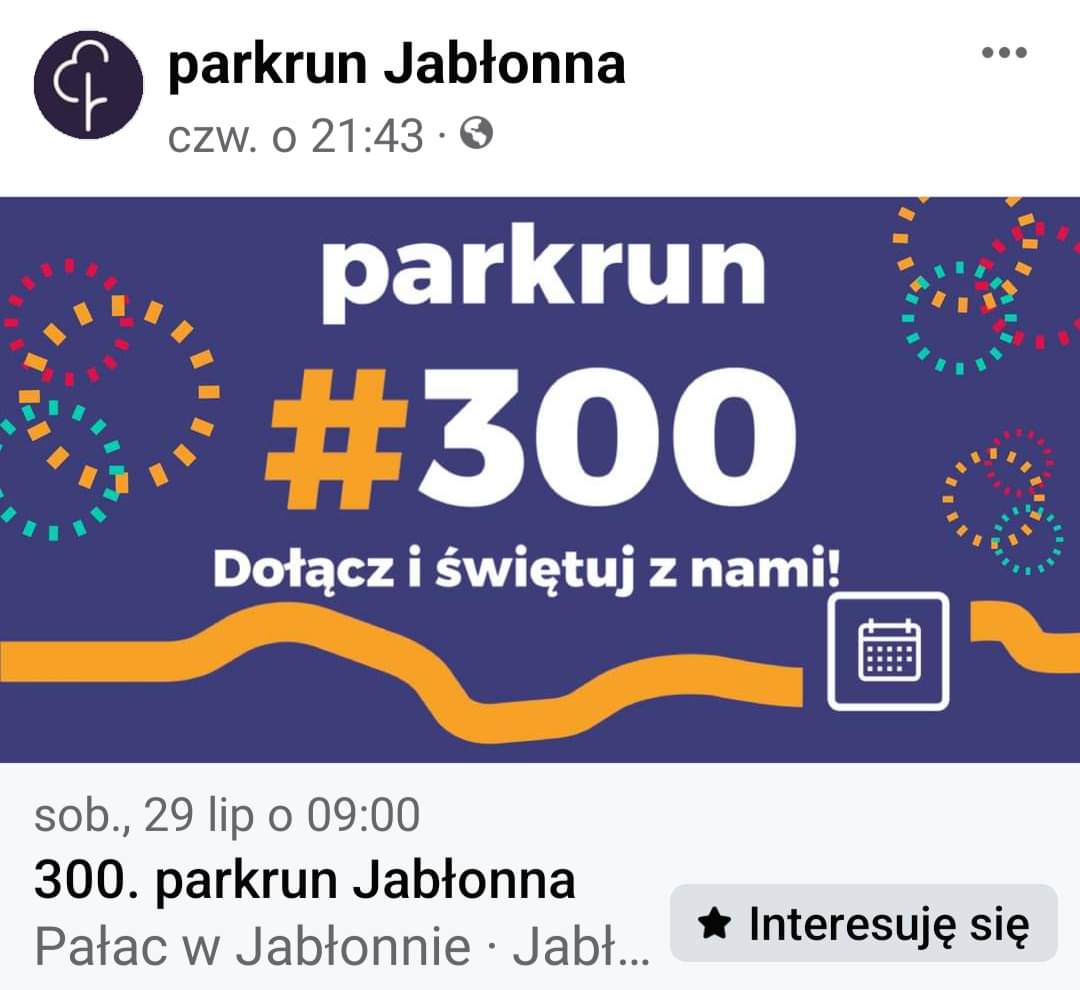 300. edycja parkrun Jabłonna - plakat promujący wydarzenie