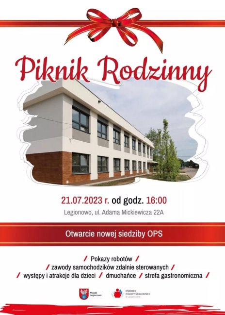 Piknik rodzinny ~ otwarcie nowej siedziby OPS - plakat promujący wydarzenie