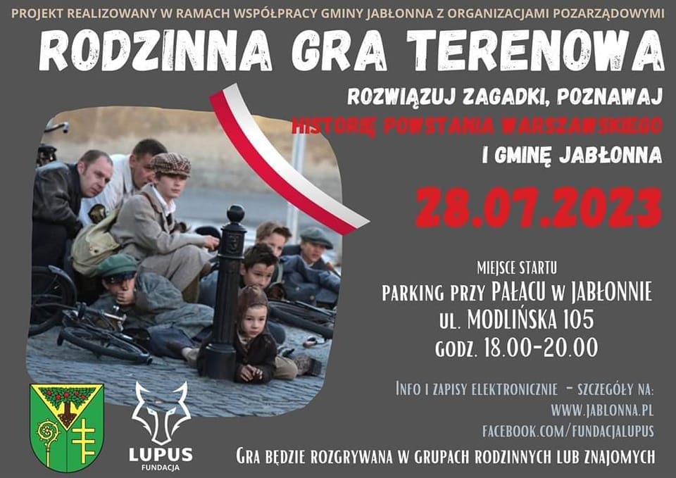 Rodzinna gra terenowa- plakat promujący wydarzenie