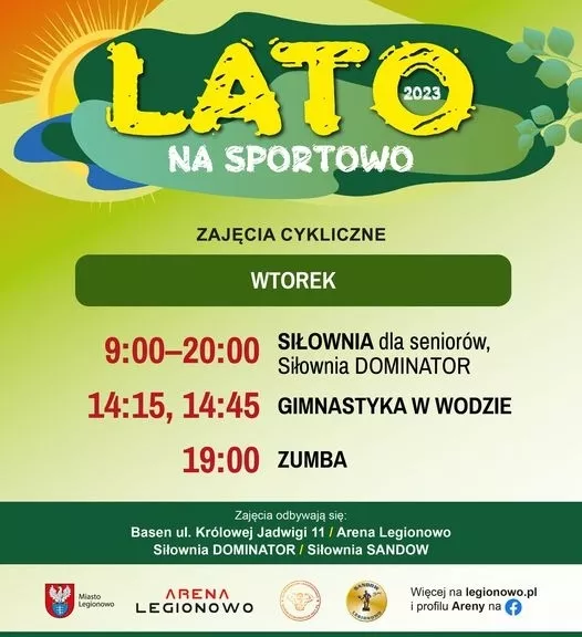 Zajęcia sportowe dla seniorów- baner informacyjny o godzinach