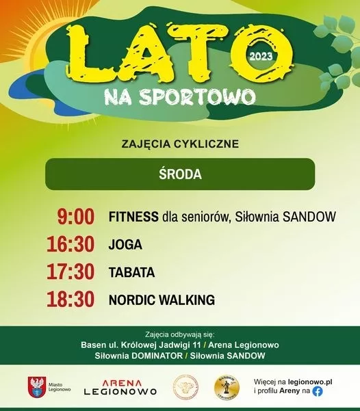 Fitnes dla seniorów- baner informacyjny o godzinach