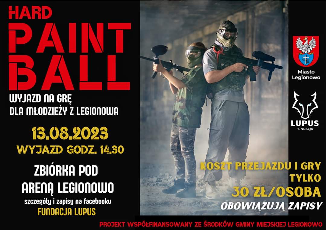 Paintball - wyjazd dla młodzieży - plakat promujący wyjazd
