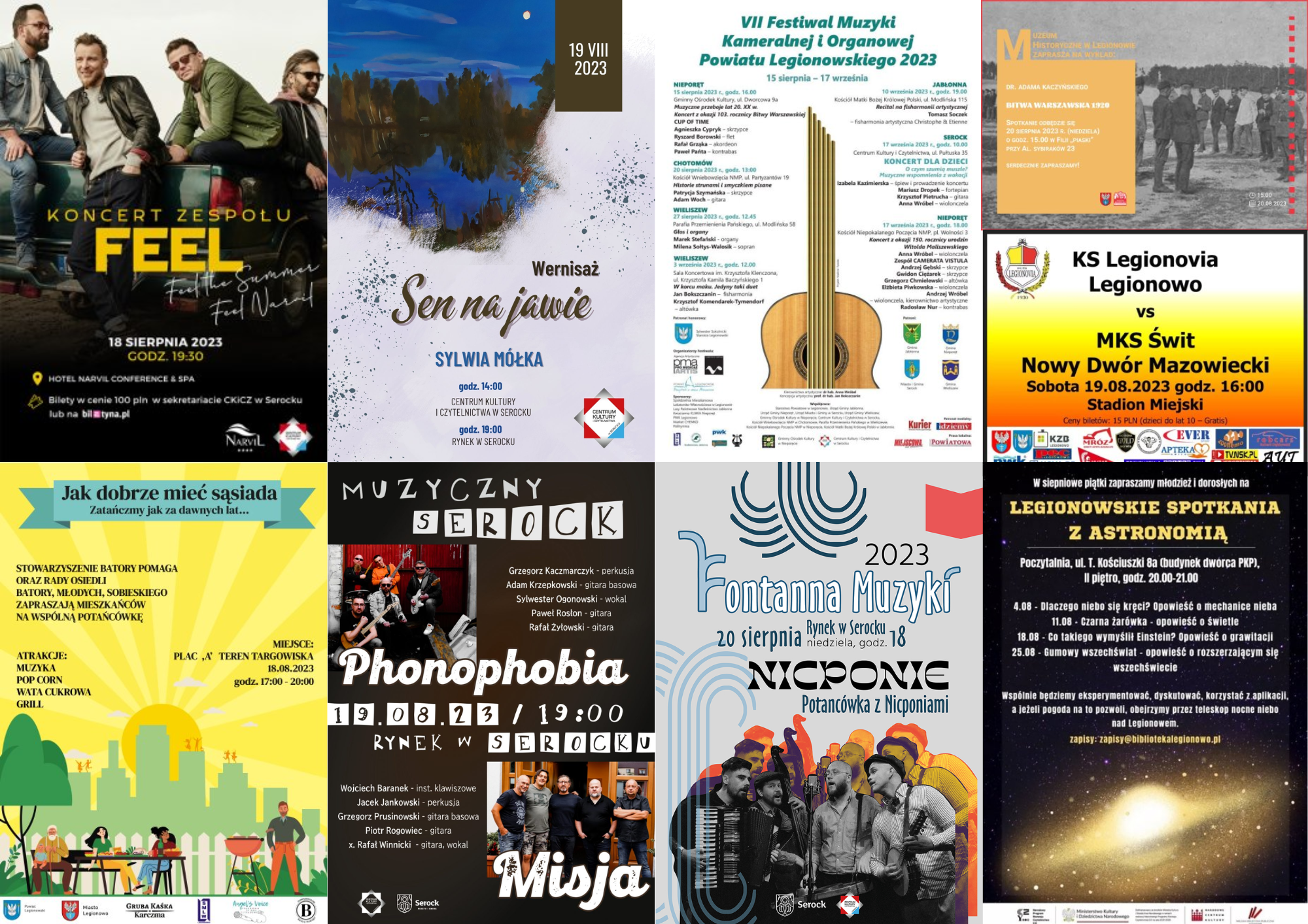 Plakaty koncertów w weekend 19-20 sierpnia 2023