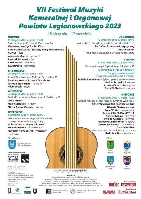 VII Festiwal Muzyki Kameralnej i Organowej Powiatu Legionowskiego 2023 - plakat promujący wydarzenie
