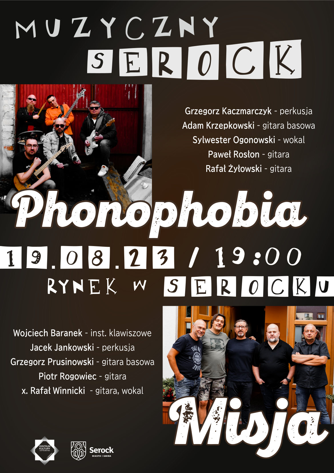 Muzyczny Serock ~ koncerty zespołów Phonofobia i Misja - plakat promujący wydarzenie